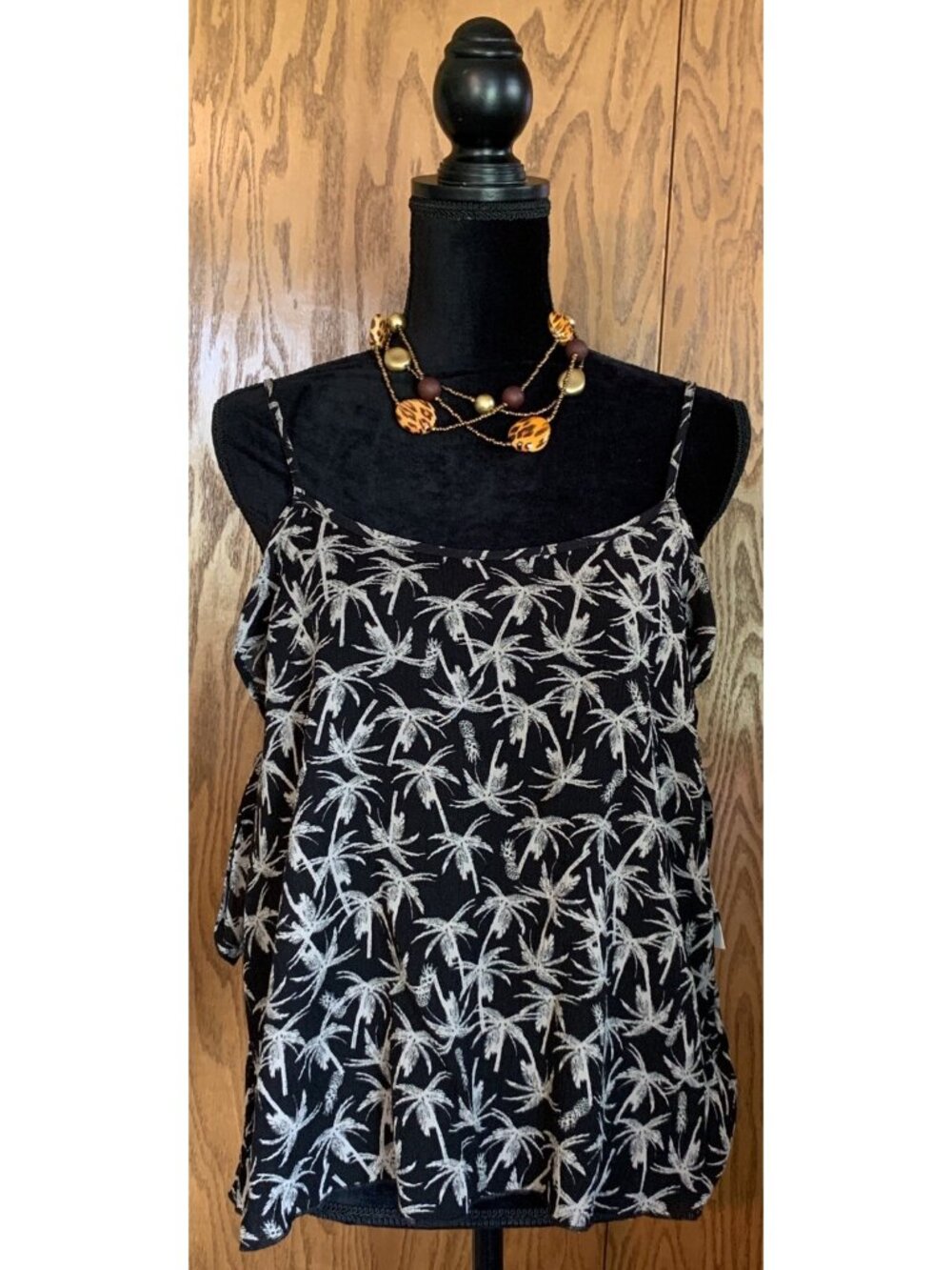 Mossimo Womens Shirt Size Small Black Tan Palm Tree Tie Tank New